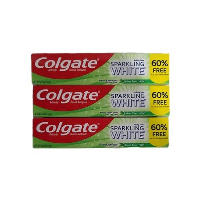 3 X Colgate Sparkling White Baking Soda Toothpaste 4 oz Mint Zing Gel EXP 12/27