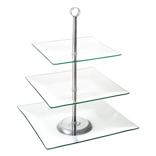 Home Dess Chef Buddy Three Tier Square Glass Buffet and Dessert Stand, 1 Pack, - Image 2 of 4