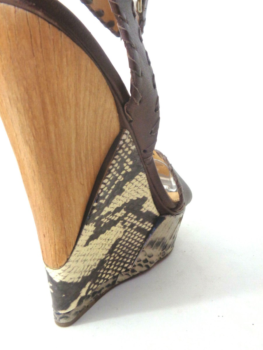 LANVIN 2012 ETE 36/6M Snake & Brown Leather Platform Wedge