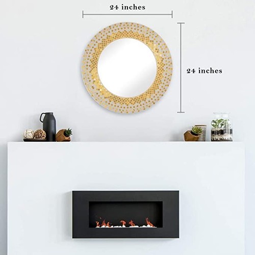 Zorigs, Handcrafted Glass Mosaic Decorative Wall Mirror, 24" Round Wall Mirror o - Picture 2 of 3