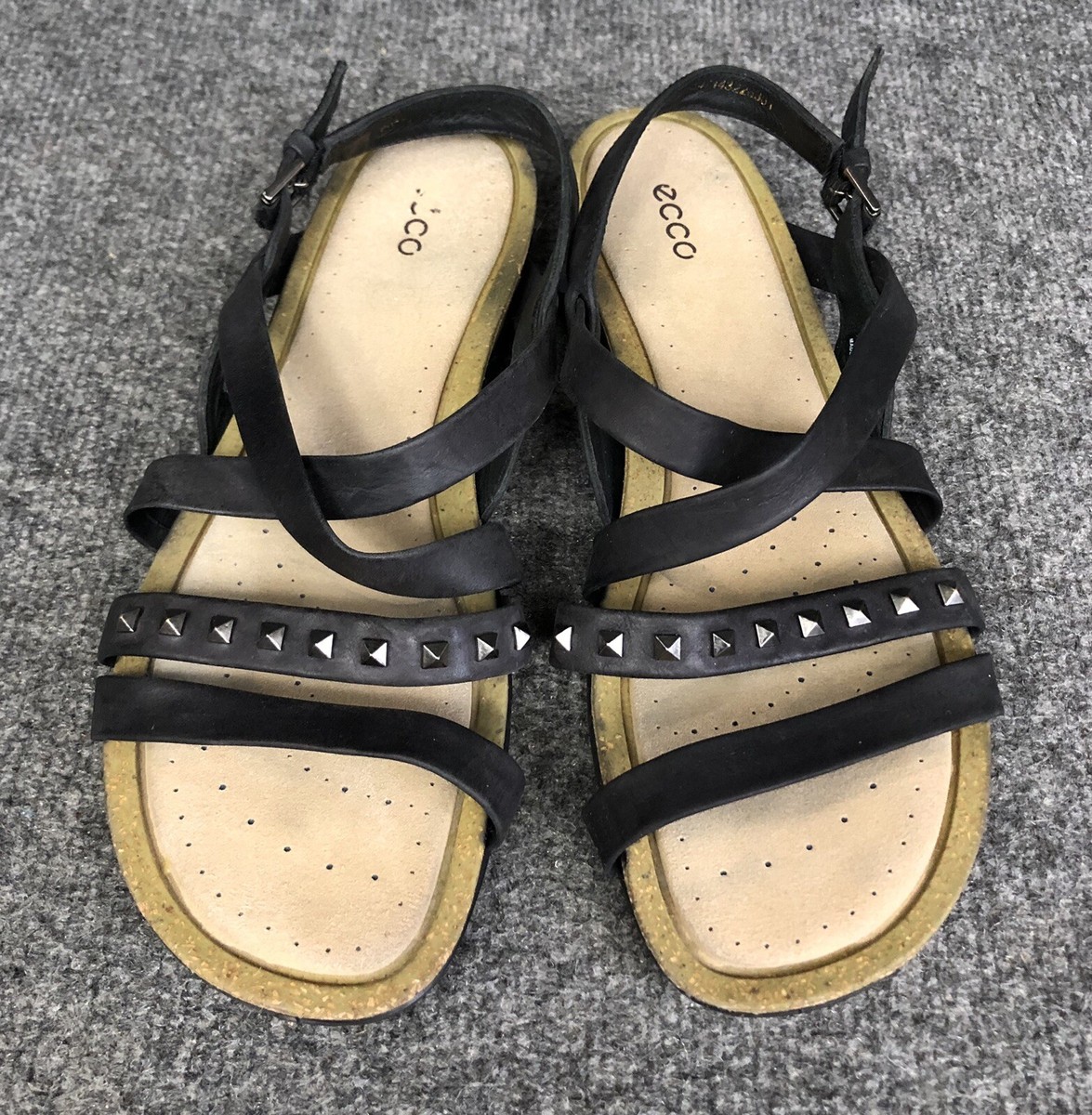 ECCO Dagmar Cross Black W/ Studs Sandals Womens 40 US 9.5-10 | eBay