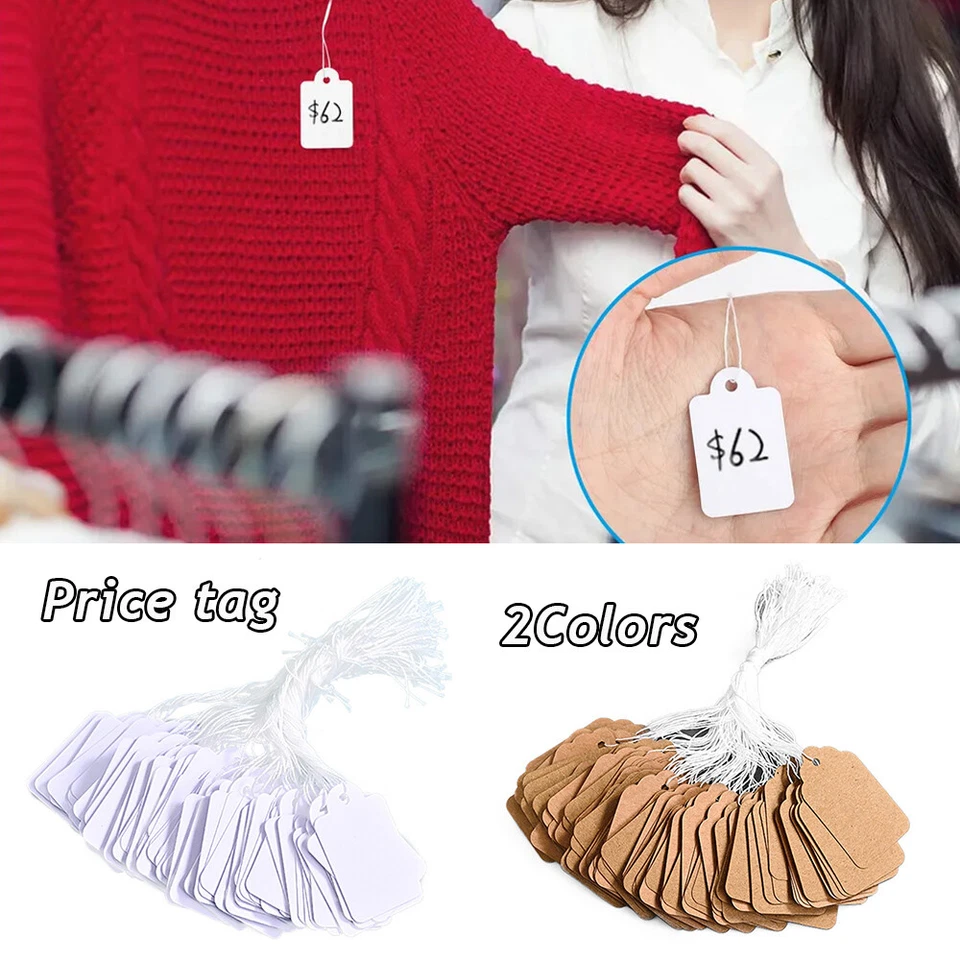 Garage Sale Price Tags Size #5 Blank White Merchandise Hang String Strung LOT ' - Image 4 of 4