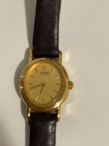 Seiko 1NOO-SK39 Gold Tone Quartz Analog Ladies Watch Leather Band Run | eBay
