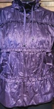 CHICO'S WOMEN'S SZ 1 6-8 PURPLE LEOPARD GATHERED RUFFLE ZIP JACKET-EXCELLENT