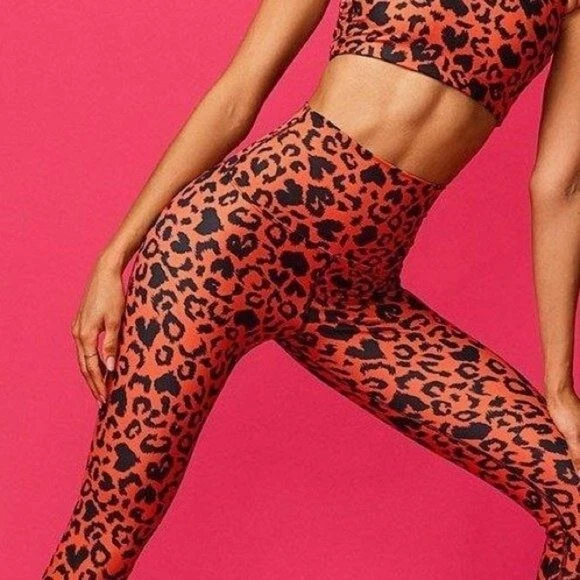 Beach Riot Red Leopard Print Leggings Size medium High Rise Activewear Yoga  Run