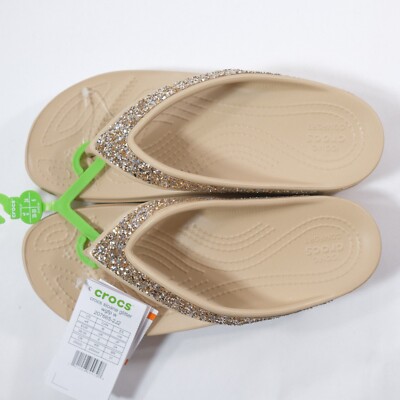 Crocs Women's Sloane Glitter Wedge Flip Brown 207665-2J2 Size W8