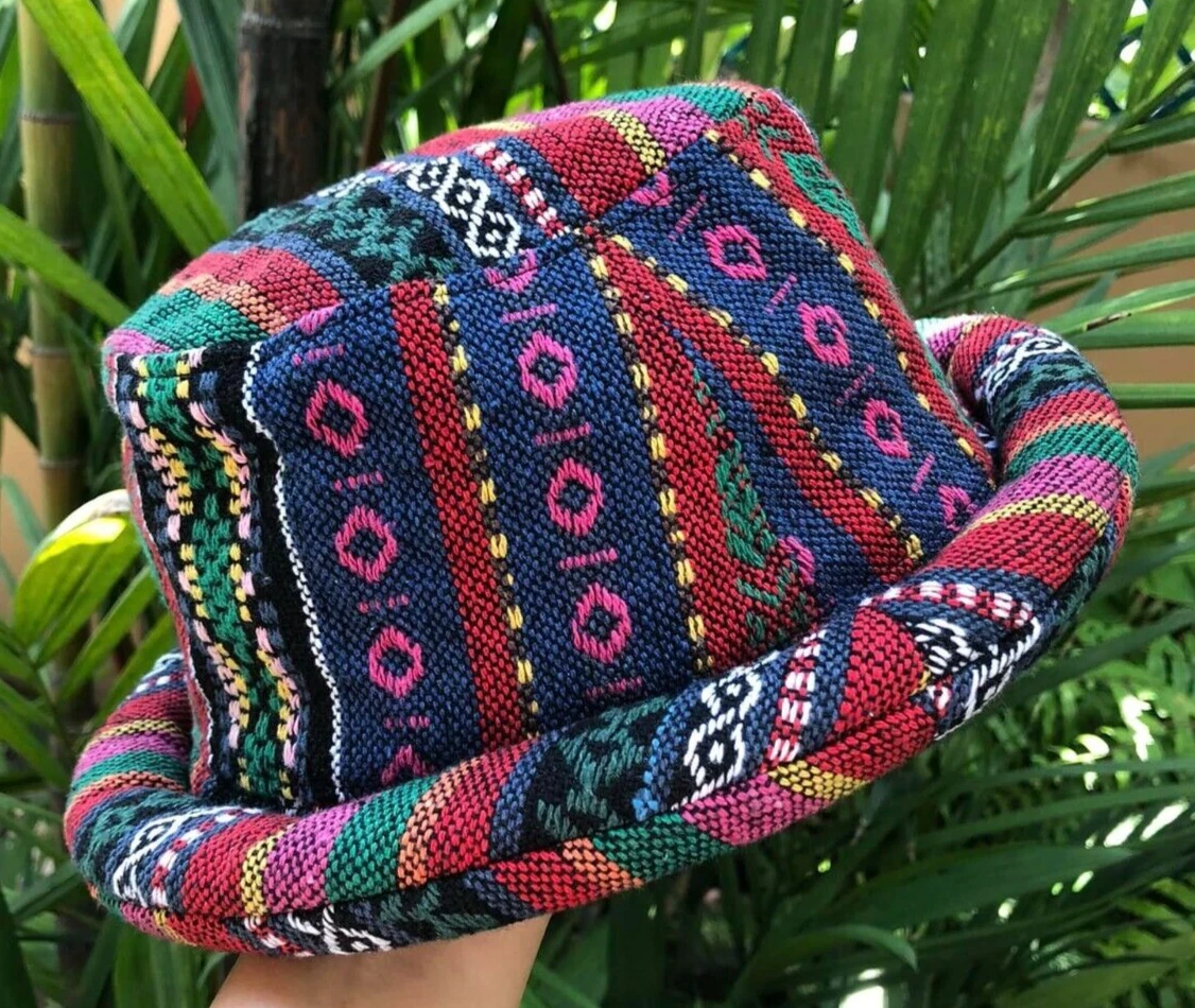 Hat Men Cap Winter Sun Fishing Camping Bucket Roll Brim Cotton Boho Hippie  Tribe