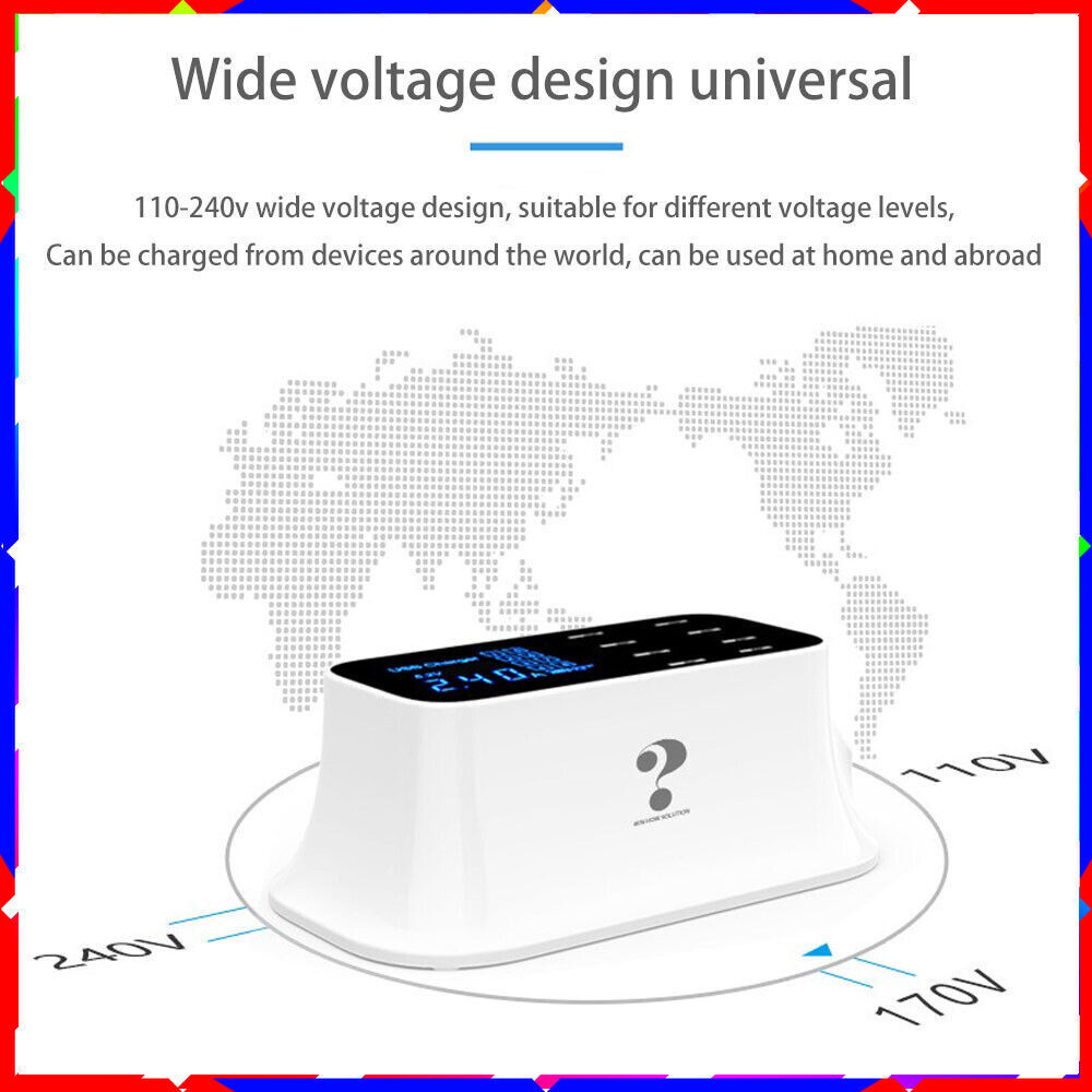 40W 5V/8A Multi-Port USB Hub with AC Adapter for Desktop & Travel Charging