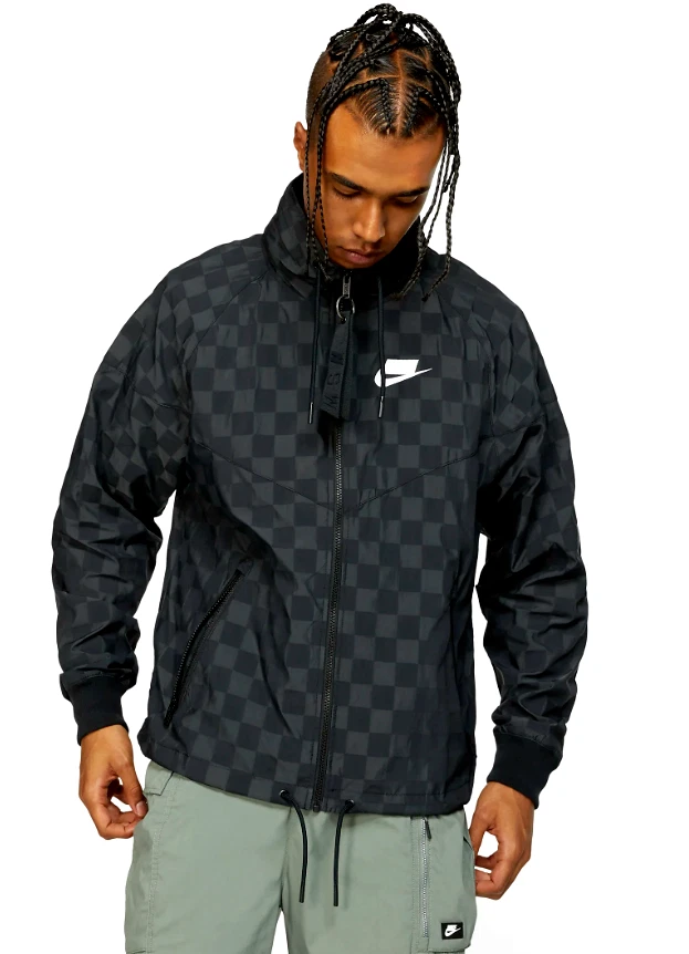 Nike NSW Windrunner Hooded Jacket Packable AR1958 010 Black Checkerboard Size M