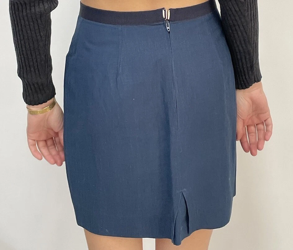 Falda Vintage Años 90 Jean Paul Gaultier Azul IT44 Lino Seda Foto 2 de 4