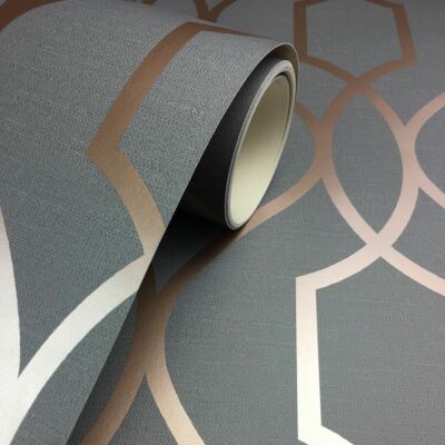 Geometrische Tapete Metallic Glänzend Kupfer Anthrazit Apex 3D Modern Edles Dekor
