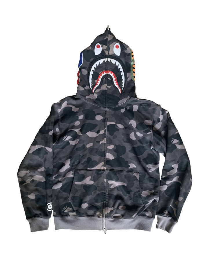 BAPE Black Camo Shark Full Zip Hoodie, Authentic -- Size BAPE Black Camo Shark Full Zip Hoodie, Authentic -- Size