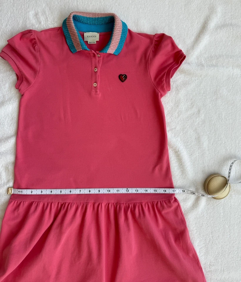 Dress Gucci Sz 12 Kids Girls Pink Rose Elegant Heart Blue Silver Cotton School - Image 4 of 4