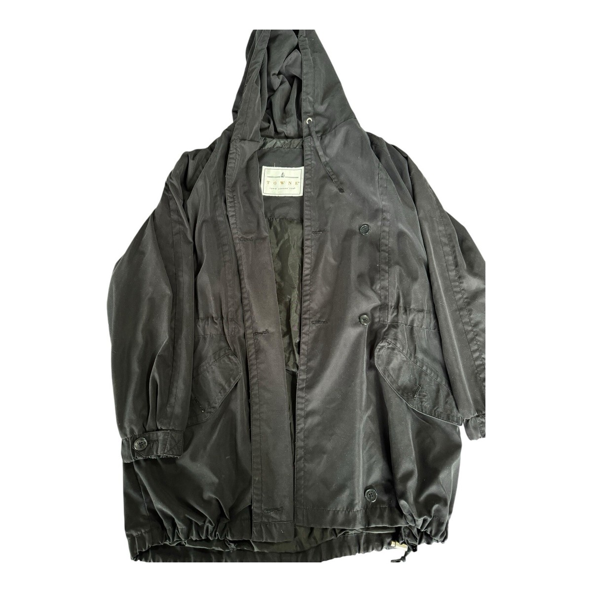London Fog Towne Women's Black Hooded Trench Rain Coat Jacket XS