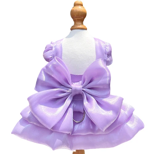 Pet Clothes Dog Princess Wedding Dress Tutu Big Bow Glossy Dress Cat Puppy Skirt - Picture 9 of 32
