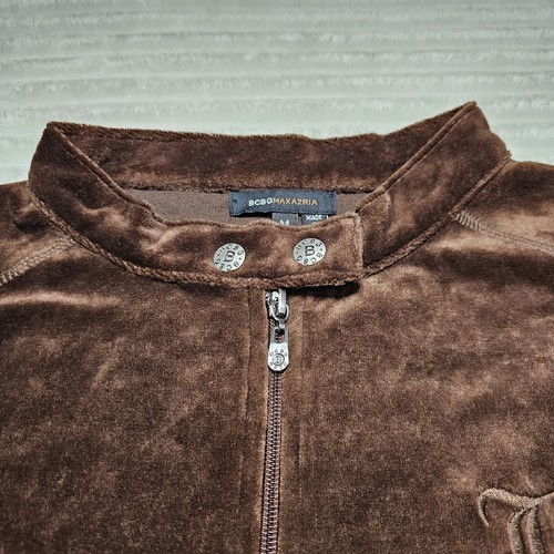 Vintage Y2K Velour Jacket Womens MEDIUM Brown Full Zip Embroidered BCBG - Picture 5 of 11