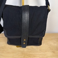 Vintage Fossil Canvas Leather Messenger Bag Black Crossbody Satchel MINT  