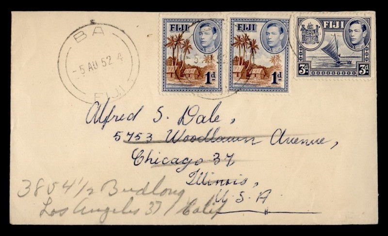 DR WHO 1952 FIJI BA TO USA FORWARDED R71614
