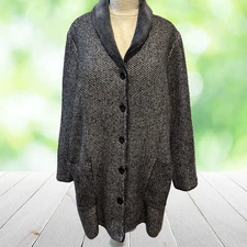 J JILL Coatigan Women Large Petite Gray Soft Knit Button Front Pockets Cozy NWOT