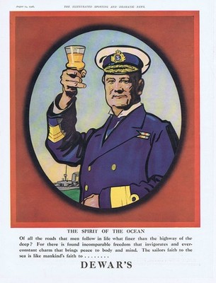DEWARS WHISKY Naval Spirit of the Ocean Thema - Vintage Werbung 1926