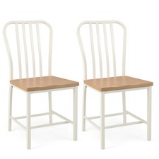 Set of 2 Dining Chair Armless Spindle Back Kitchen Chairs With Seat-White