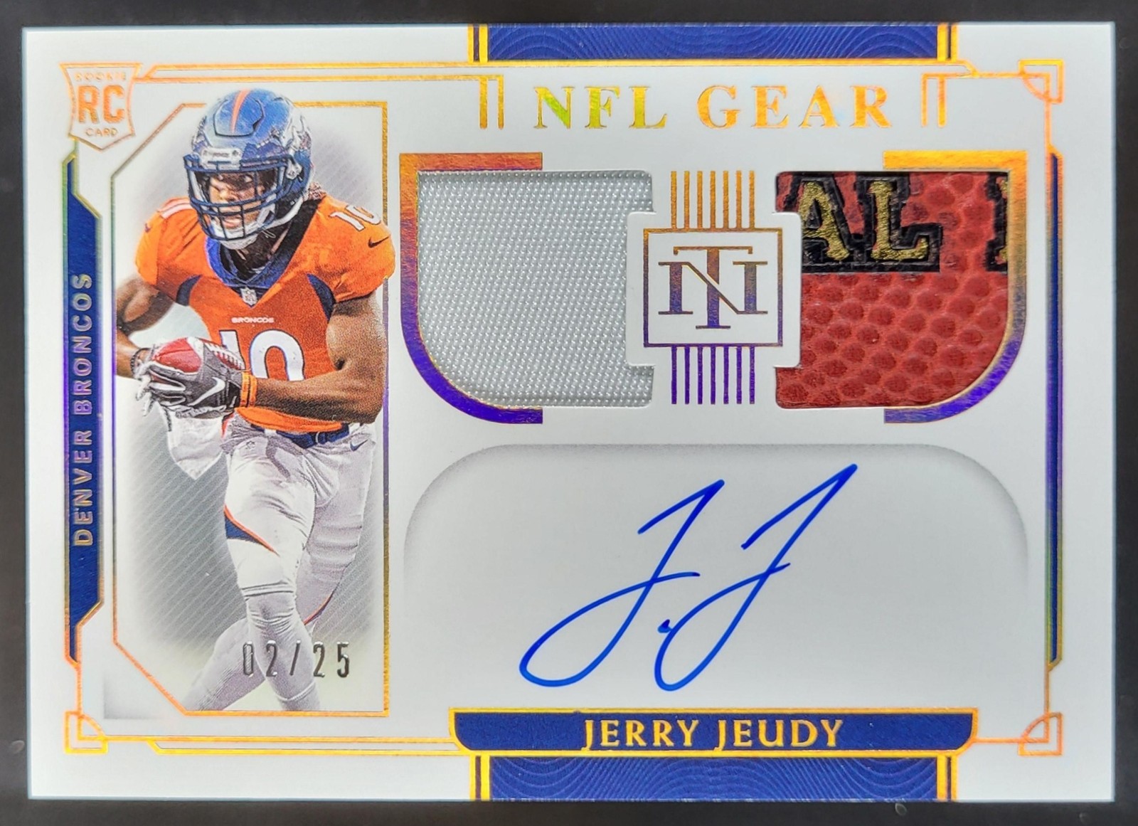 2020 Panini National Treasures Jerry Jeudy Rookie NFL Gear Prime /25 Auto RC EW