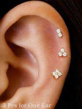 Gold-3 3pcs CZ Geometric Stud Earrings 14K Gold Plated Hypoallergenic