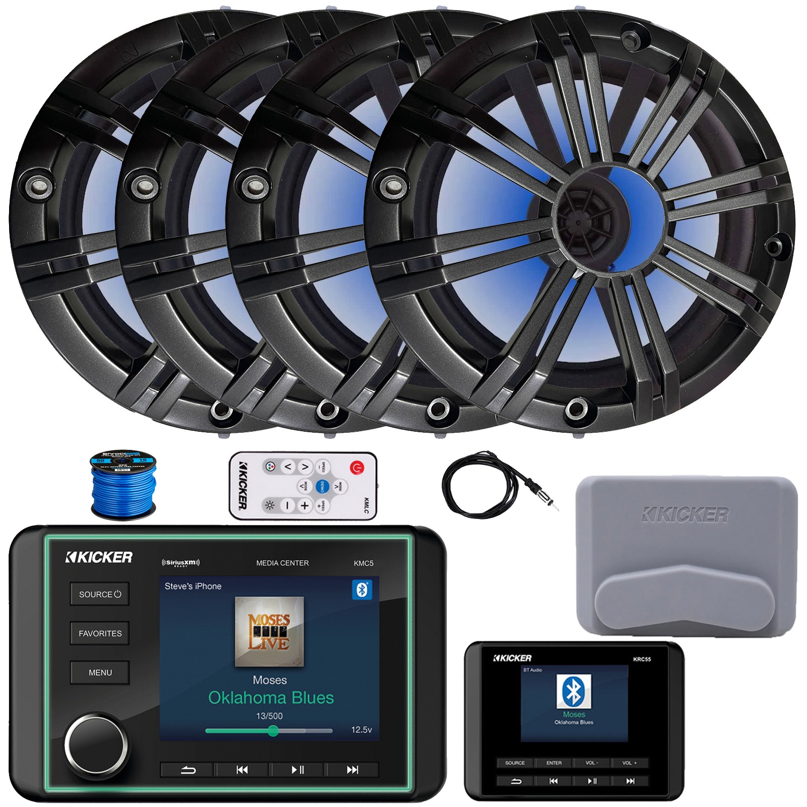 Kicker Bluetooth Gauge Receiver, 4x 6.5" Speakers, Charcoal 