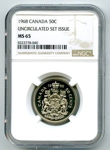 1968 CANADA 50 CENT COAT OF ARMS HALF DOLLAR NGC MS 65 UNCIRCULATED COIN