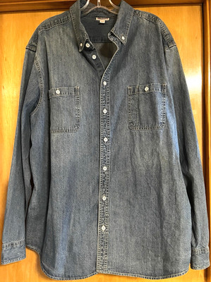 Merona Mens XXL Heavy Weight Blue Denim Cotton Button Down Collar Shirt NWOT