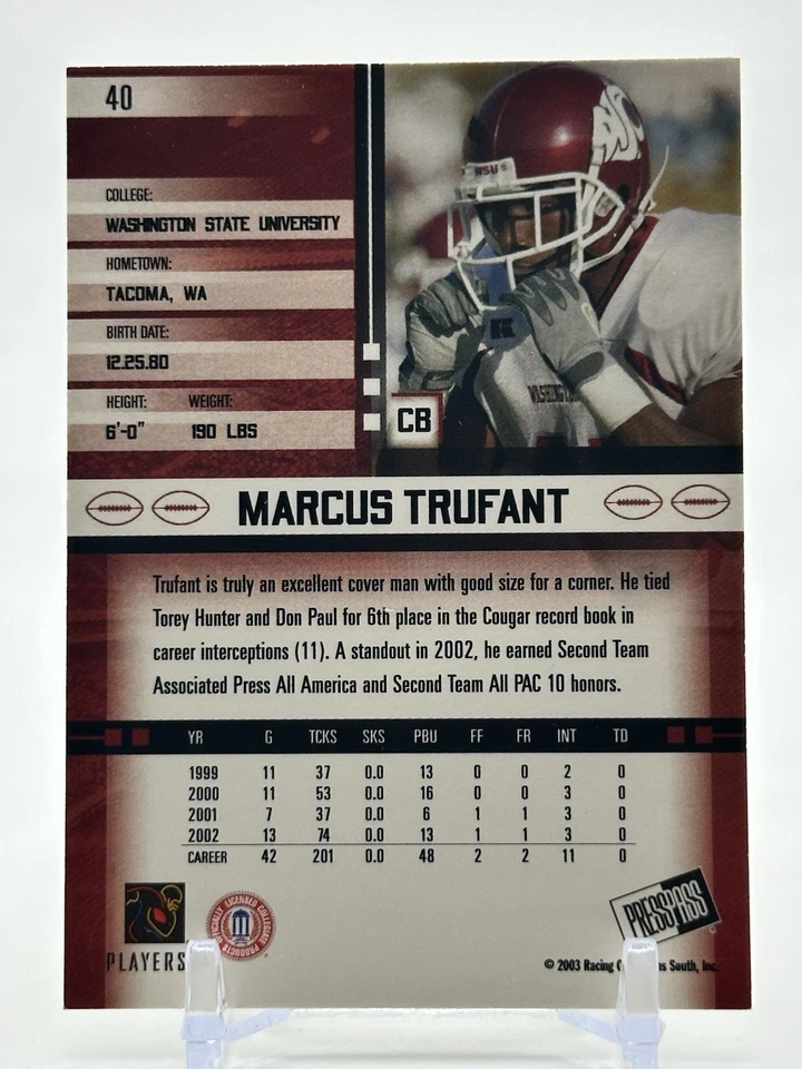 2003 Press Pass JE Marcus Trufant #40 Rookie RC - Image 2 of 2