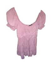 Trixxi Women's Short Sleeve Puff Sleeve Tiered Mini Dress in Blush