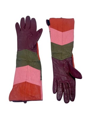 NWOT Colorblock Leather Long Elbow Gloves Womens 15 In Pink Green Burgundy