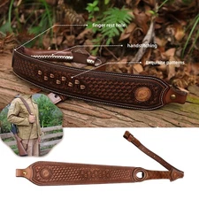 Tourbon Retro Leather Rifle Sling Gun Carry Strap Finger Rest Hunting Adjustable