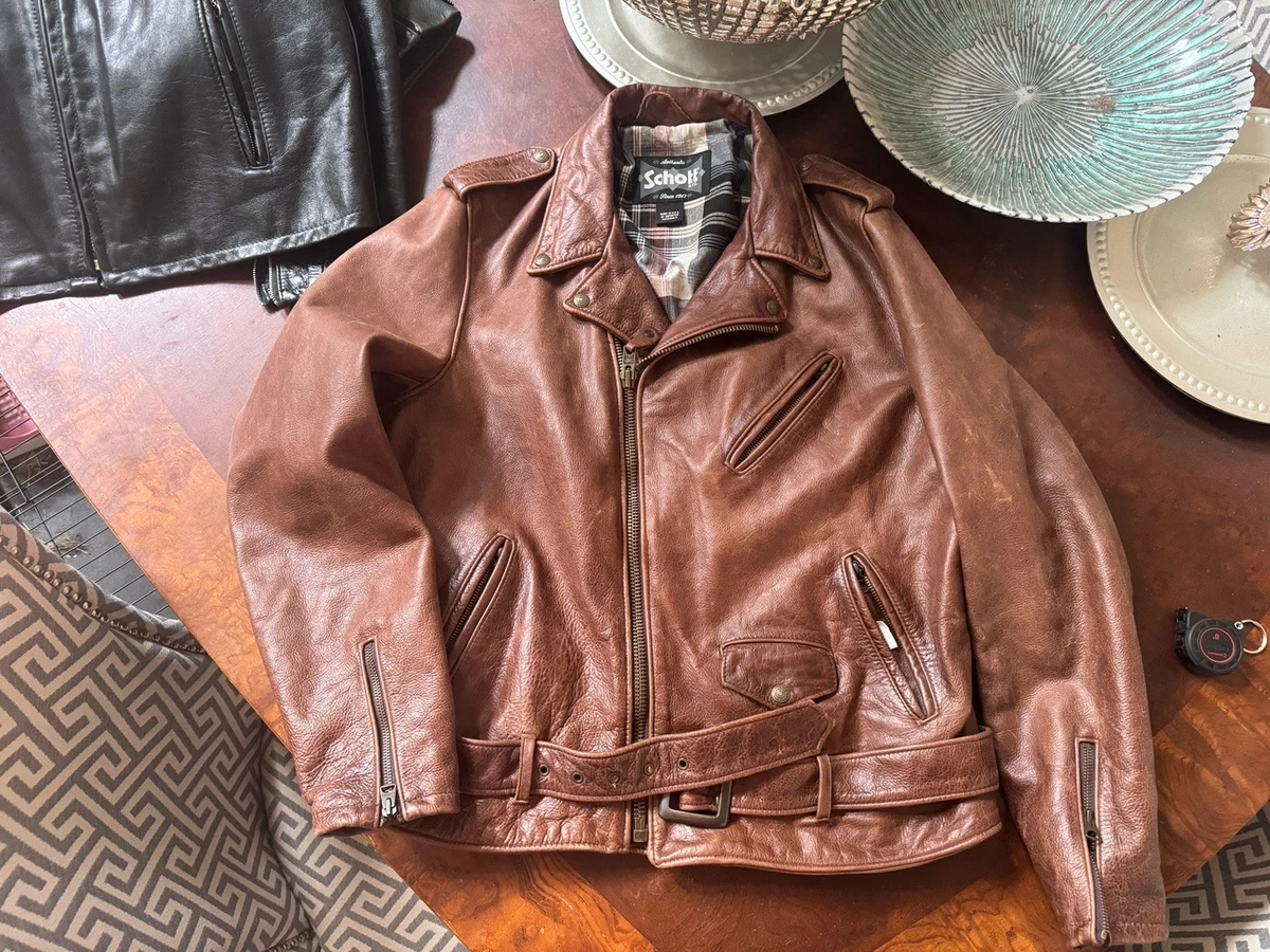 Chaqueta de Cuero Schott 626VN XL Marrón En Forma Increíble - ¡Moderna De Colección!