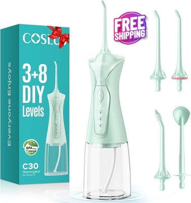 COSLUS Water Dental Flosser for Teeth   4 Modes Cordless 300ML Portable Oral