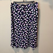 Talbots Petite Navy Multi Polka Dot Midi Skirt Tie Waist Button Front