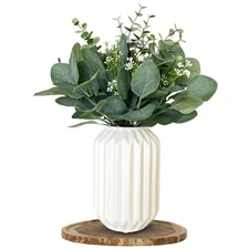 Fake Eucalyptus Decor in White Ceramic Vase Realistic Faux Plants Indoor Tabl...