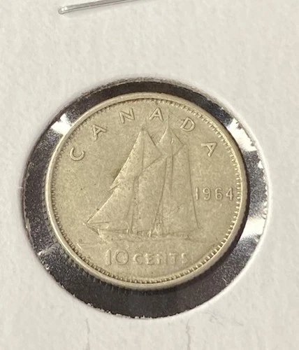 1964 Canada 10 Cents Dime 0.8000 Silver ASW 0.06 Oz Coin Free Shipping