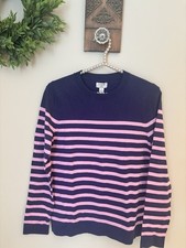 NWT J.Crew Womens Size Small Teddie Sweater Blue Pink Stripe Cotton