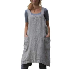 Japanese Pinafore Apron Smock Cotton Apron with Pockets Plus Size Aprons for ...
