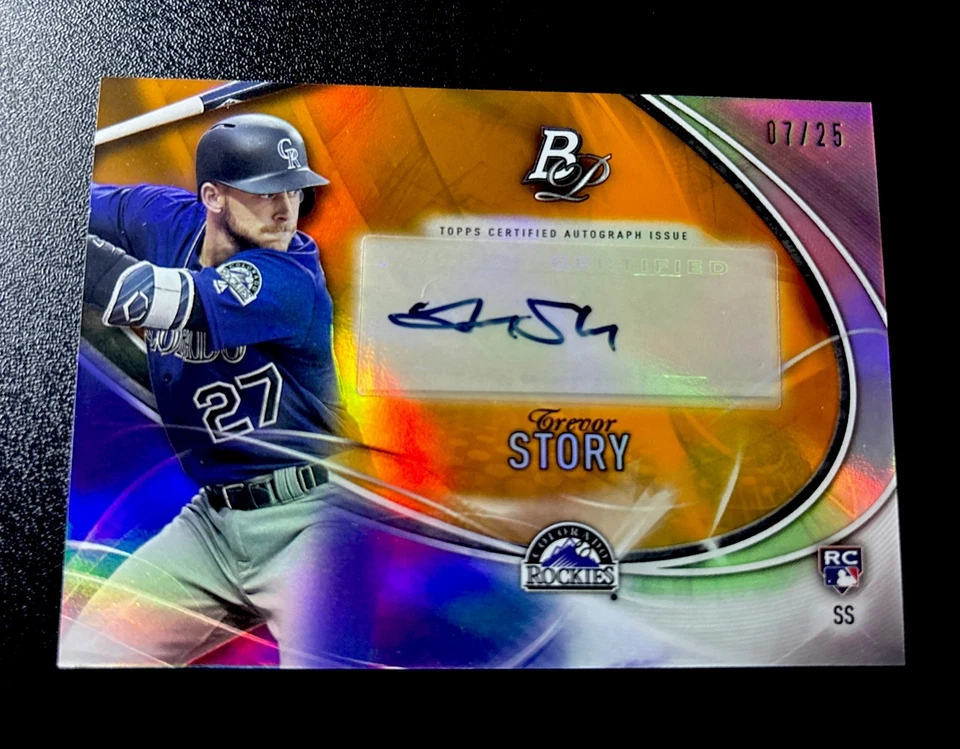 Tarjeta de novato Bowman Platinum Orange Trevor Story 2016 auto radiocontrol ¡RC 7/25! LIMPIO ✨ Foto 3 de 4