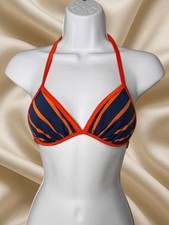 Vintage 90s Neon Striped Bikini Top American Made Y2K Sporty Halter Swim Suit S