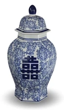 Festcool 14" Classic Blue and White Porcelain Floral Temple Ginger Jar Vase, ...