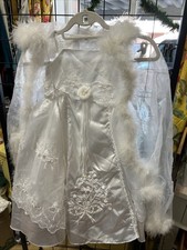 Bridal Flower Girl Dress /First Communion Sz 4 White Lace Tulle With Cape