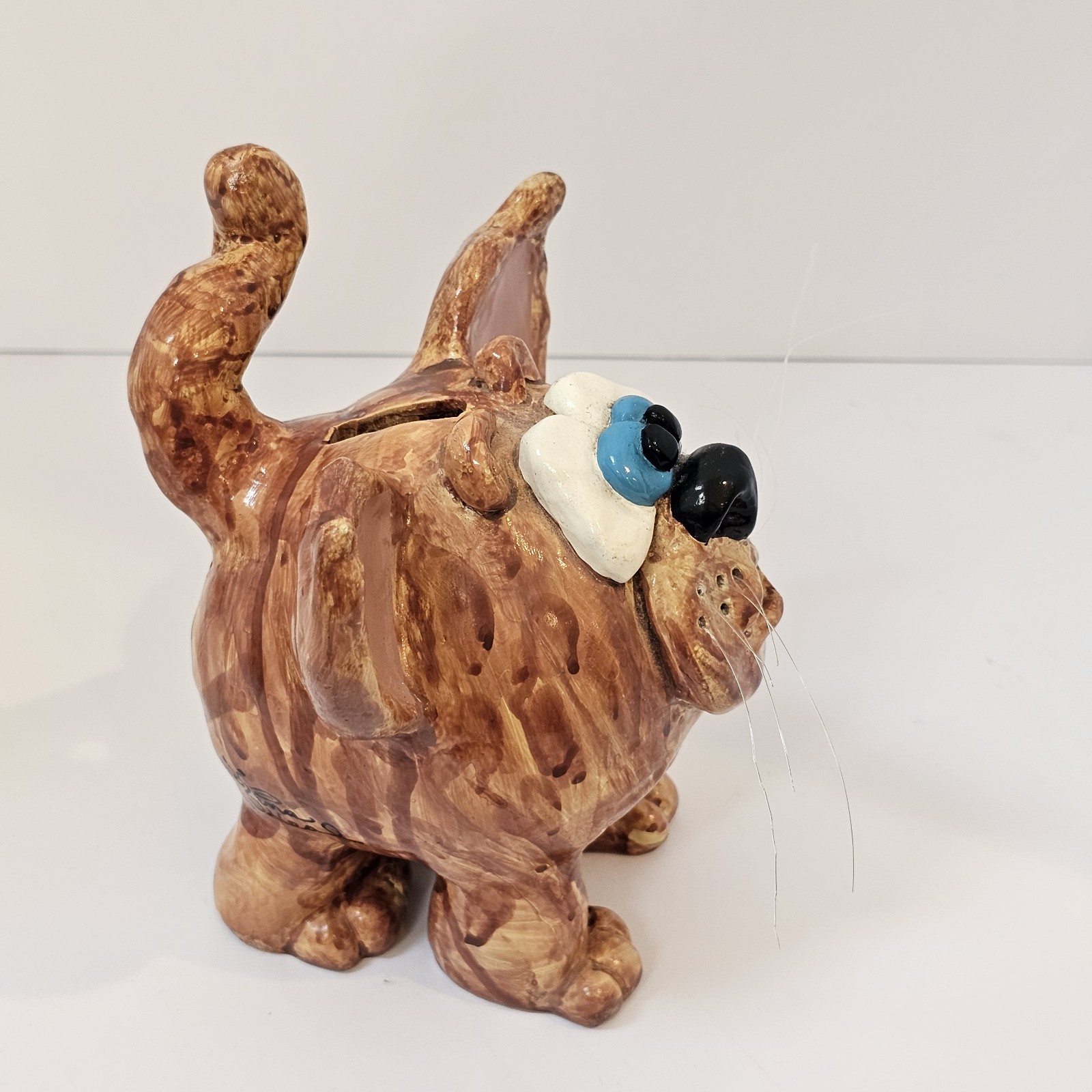 Crazy Mountain Tina Neal Original Handmade Clay Cat Critter Coin Bank VTG Signed