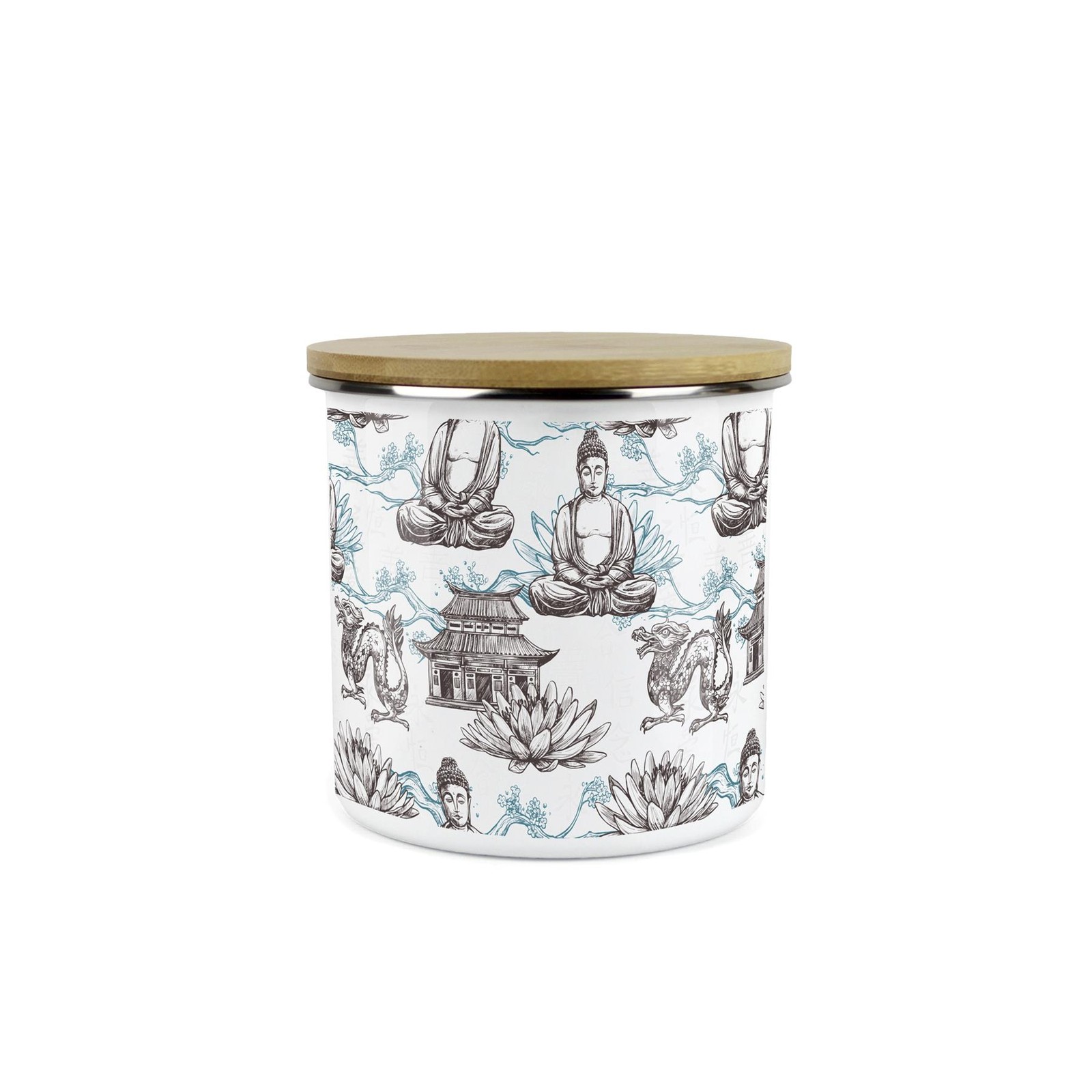 Kitchen Storage Canister - Asian Scenes Blue Enamel Container Gift