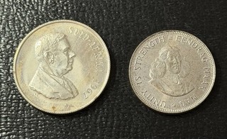 South Africa 1964 20 Cents and 1967 Rand Silver Coins: Lot of 2