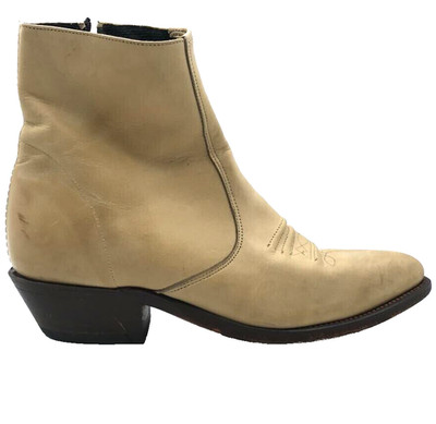 Womens 7.5 D Code West Ankle Boots Tan Brown Leather Cuban Heel Pointed Toe Zip