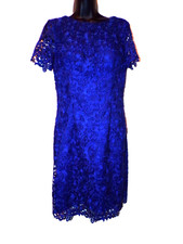 $148 Aidan Mattox Women Blue lined Short Sleeve LACE embroidery Dress Size 8 LB2